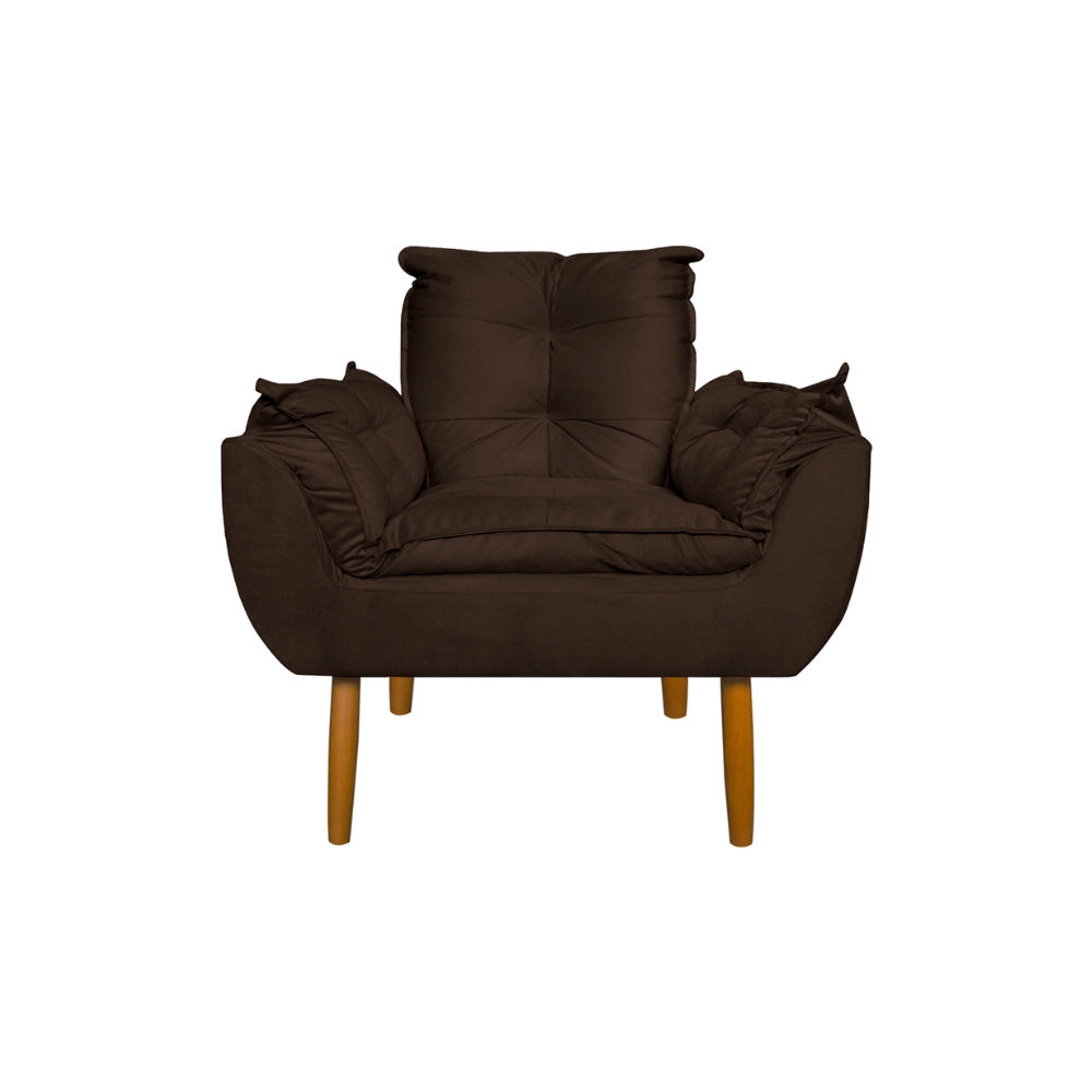 Poltrona Decorativa Opala Amamentação Escritório Sala Recepção Veludo Marrom - Montanaris Decor