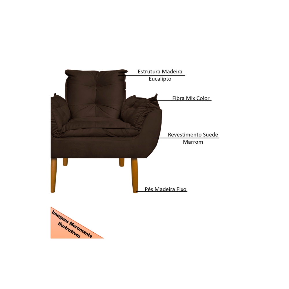 Poltrona Decorativa Opala Amamentação Escritório Sala Recepção Veludo Marrom - Montanaris Decor