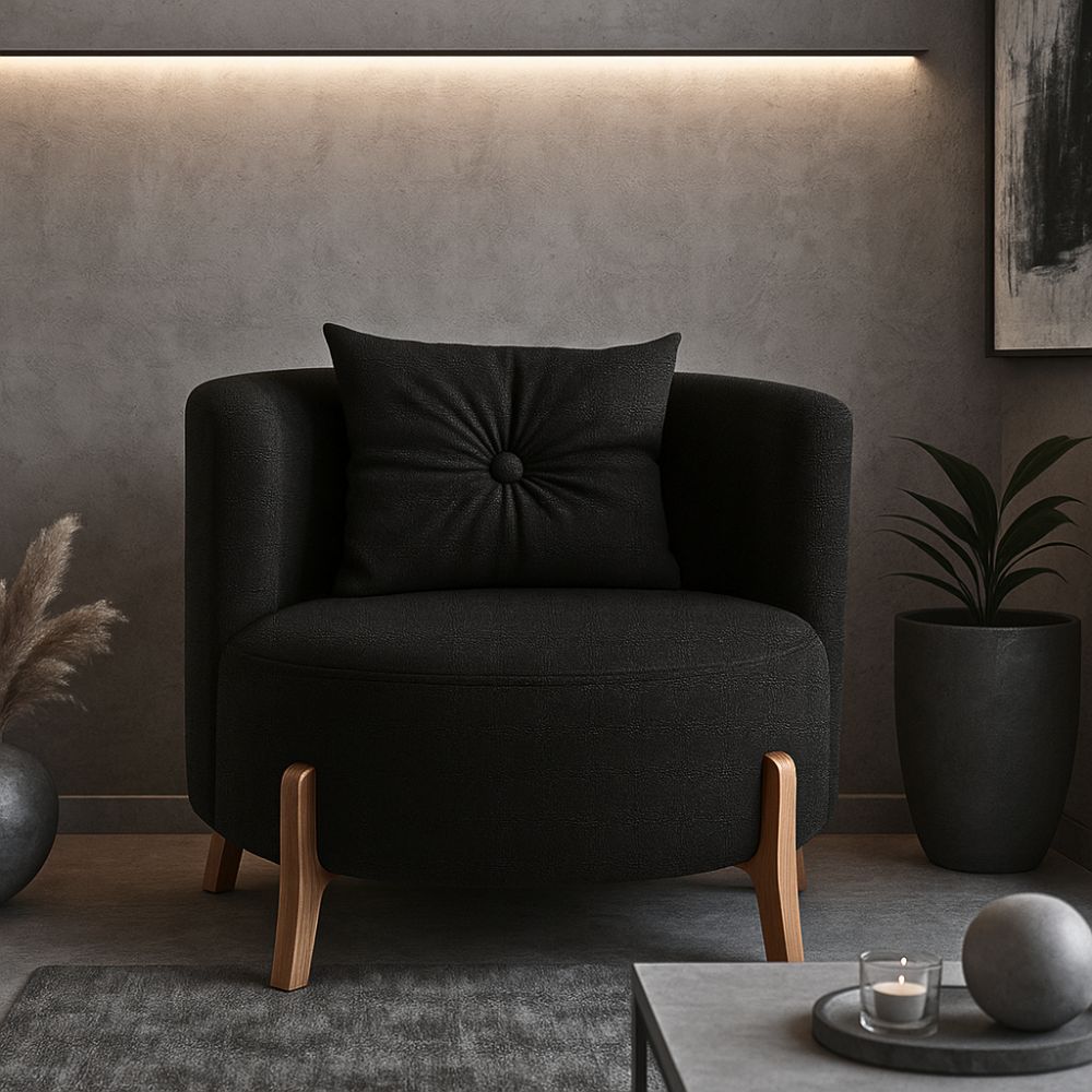 Poltrona Decorativa Orgânica Curva Luna Boucle Preto - Montanaris Decor