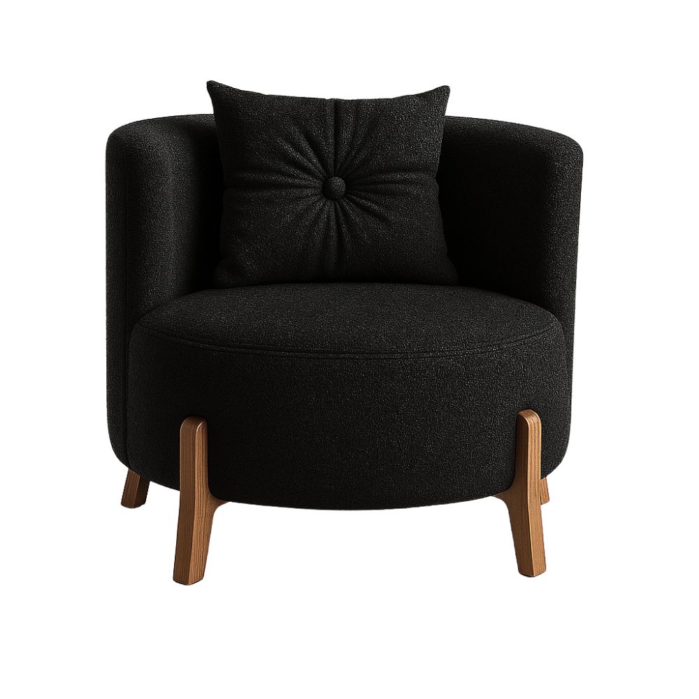 Poltrona Decorativa Orgânica Curva Luna Boucle Preto - Montanaris Decor