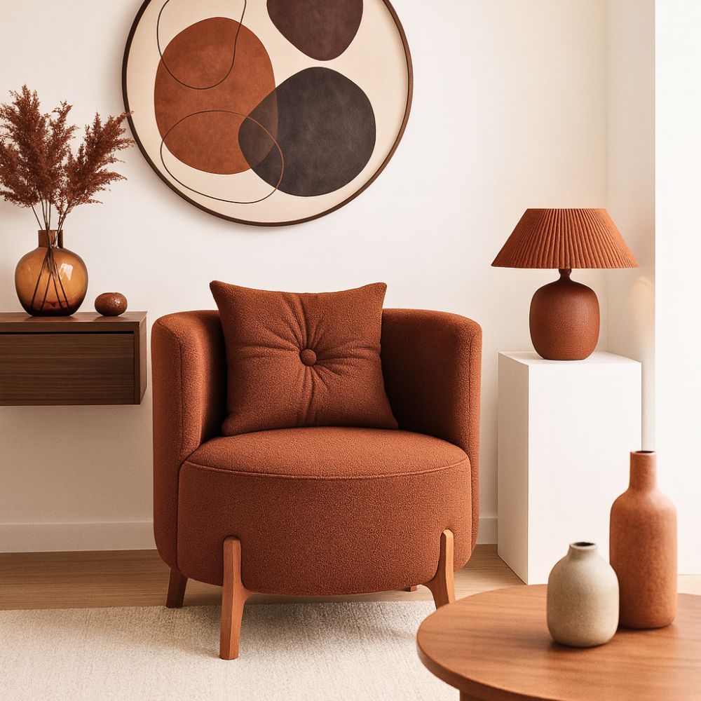 Poltrona Decorativa Orgânica Curva Luna Boucle Terracota - Montanaris Decor
