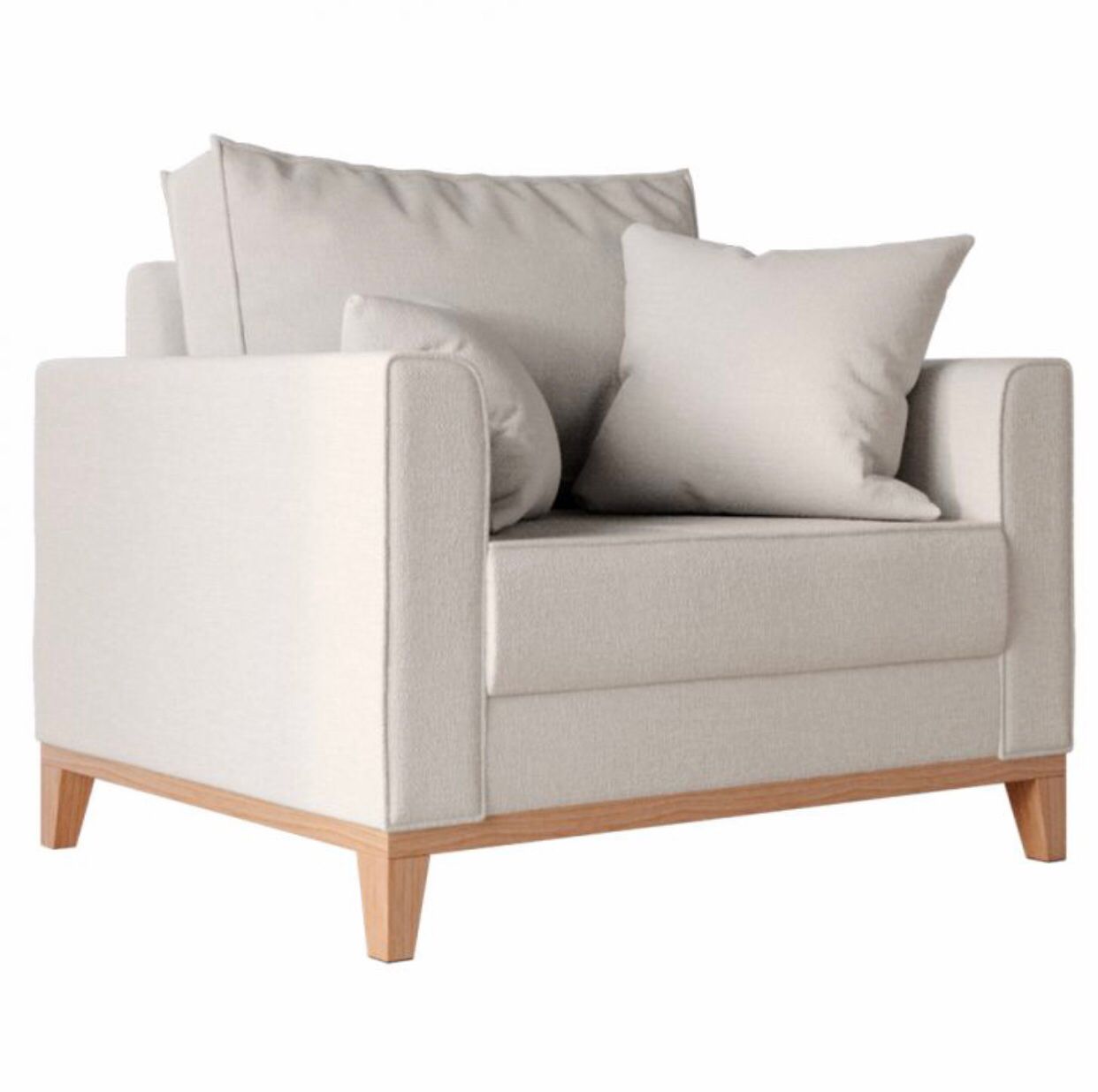Poltrona Decorativa Sala Estar Beni Pés Madeira Linho Bege - Montanaris Decor