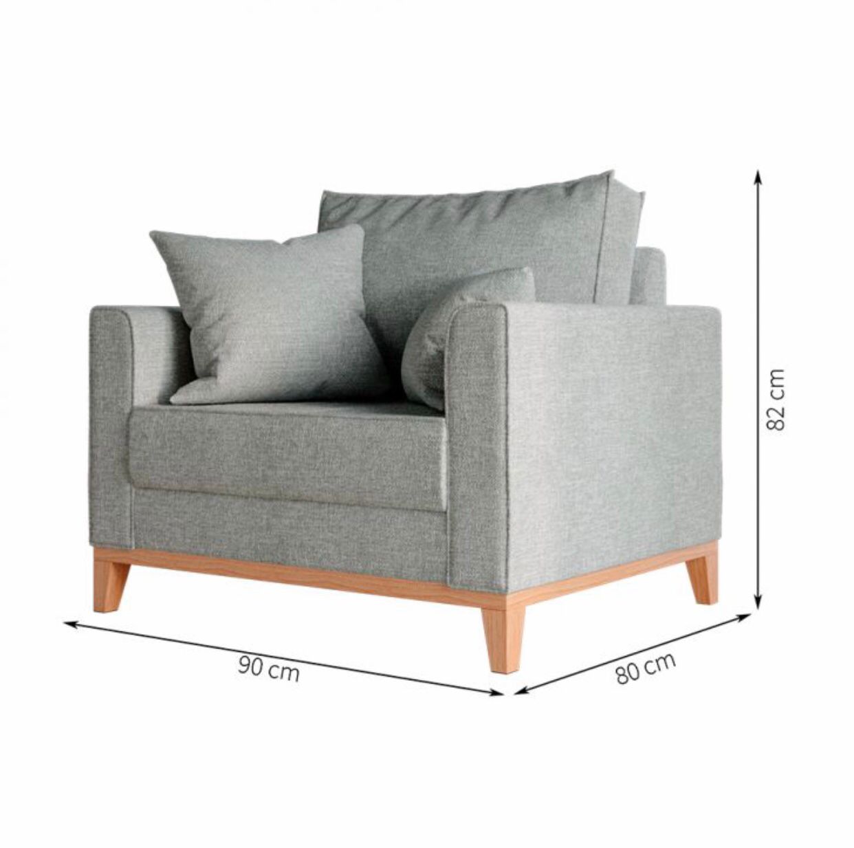 Poltrona Decorativa Sala Estar Beni Pés Madeira Linho Cinza - Montanaris Decor