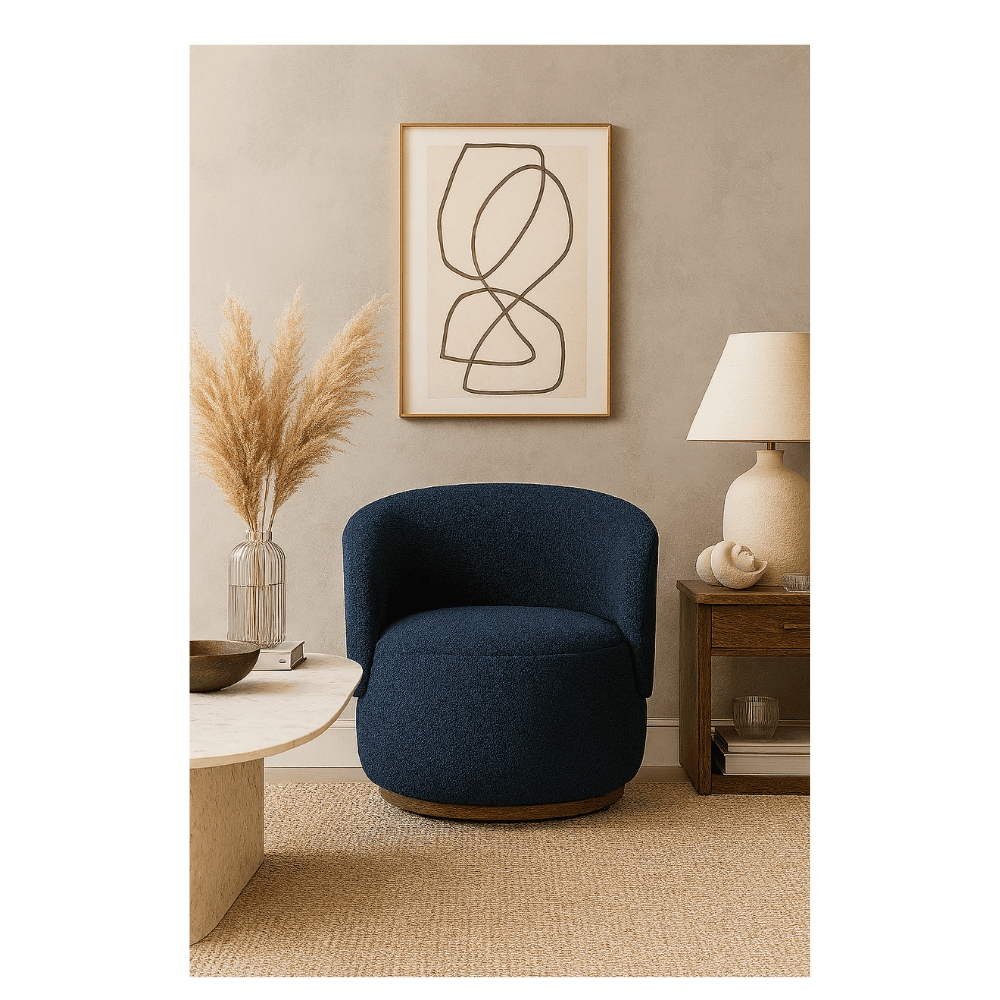 Poltrona Decorativa Sala Estar Orgânica Beatriz Boucle Azul Marinho - Montanaris Decor
