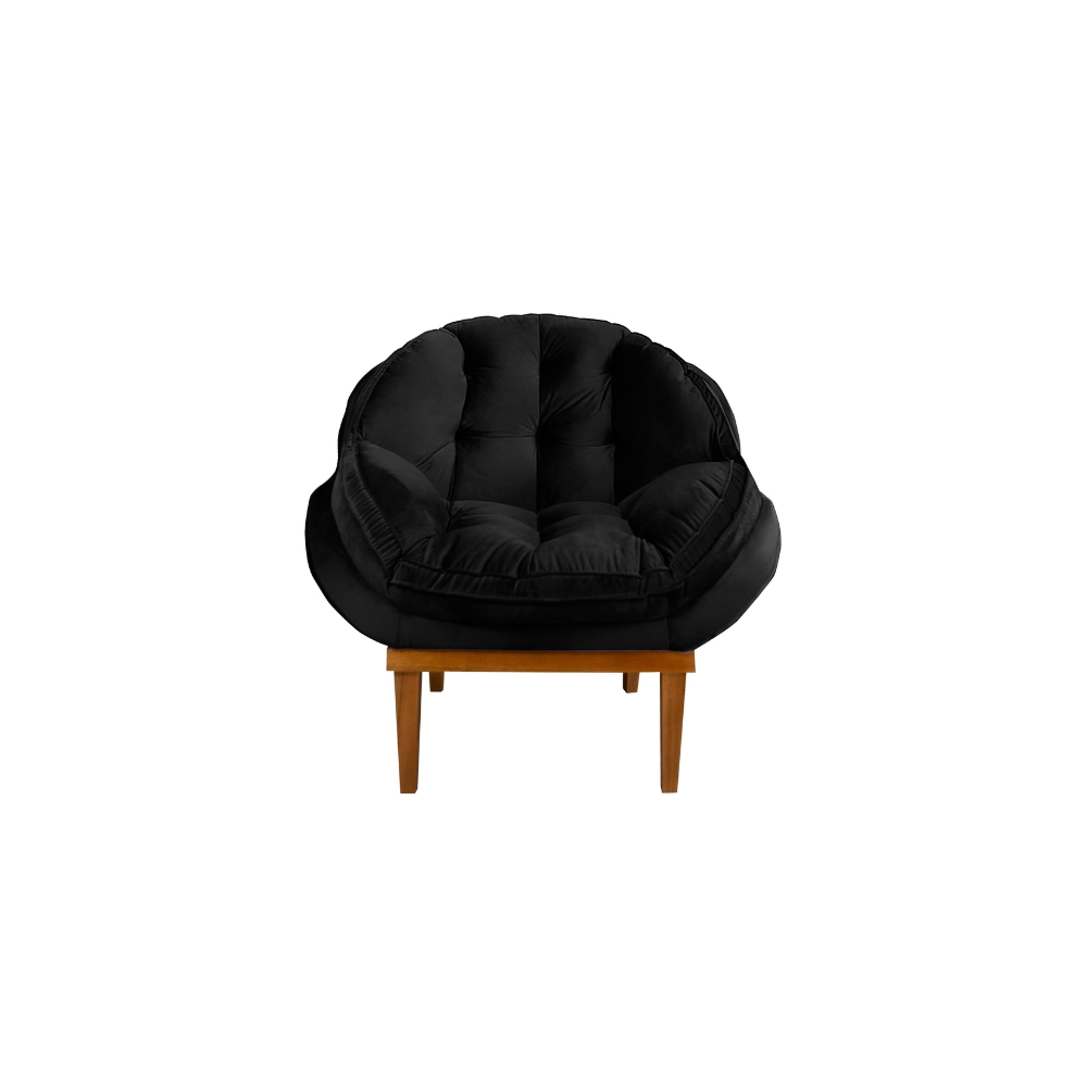 Poltrona Decorativa Sala Estar Recepção Marcela Veludo Preto - Montanaris Decor
