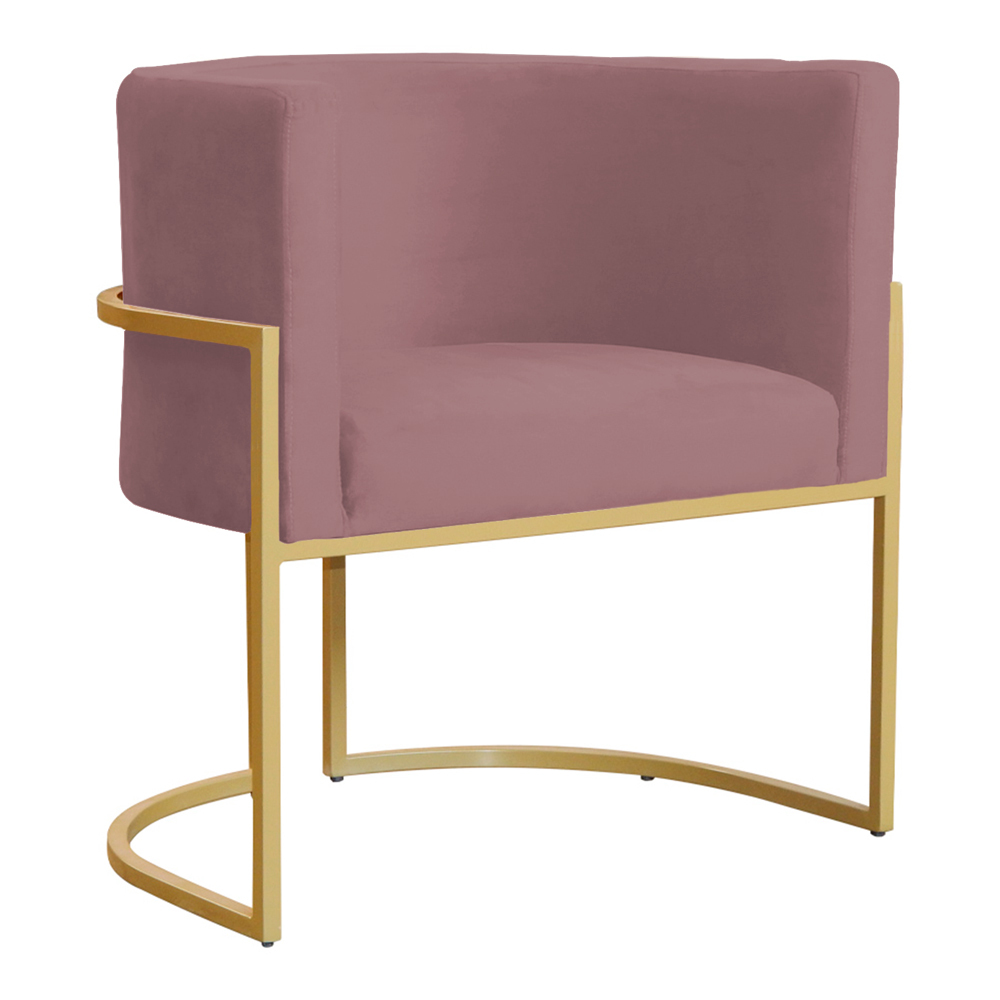 Poltrona Decorativa Sala de Estar Luana Base Gold Veludo Rosê - Montanaris Decor