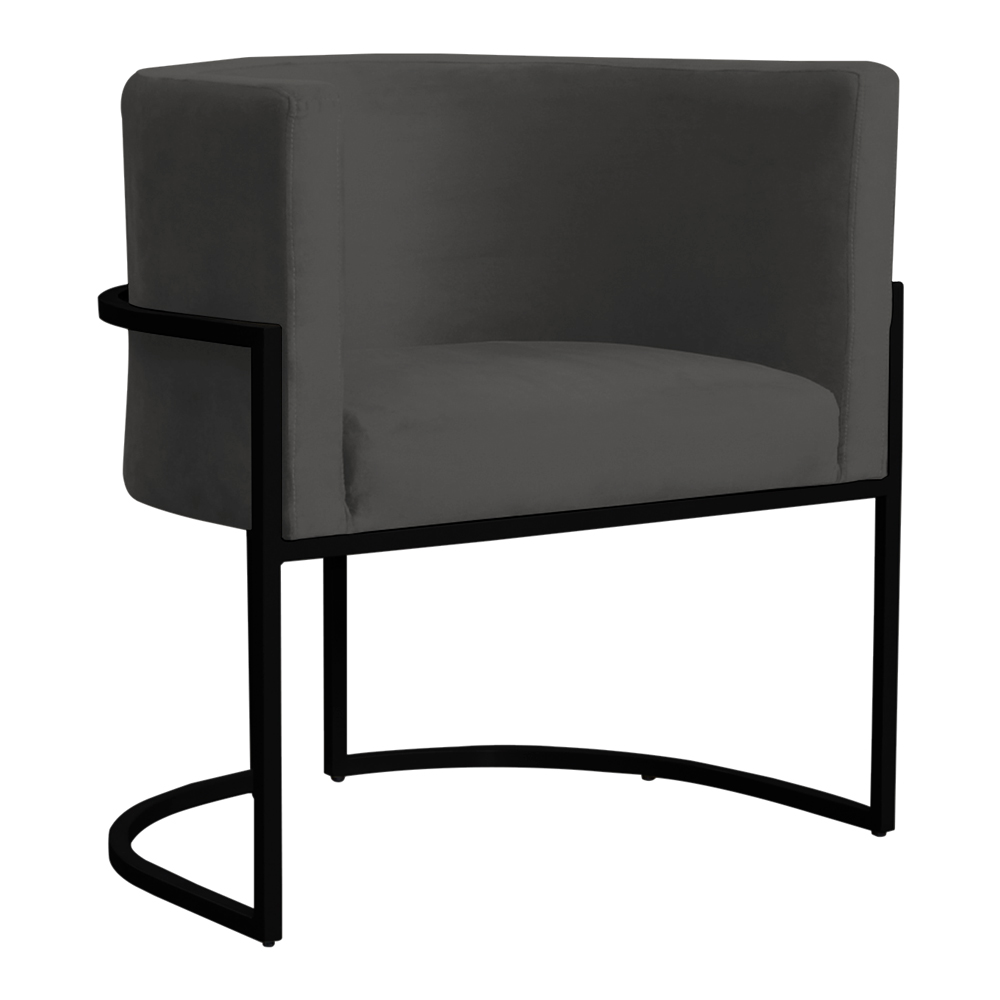 Poltrona Decorativa Sala de Estar Luana Base Preta Veludo Cinza - Montanaris Decor