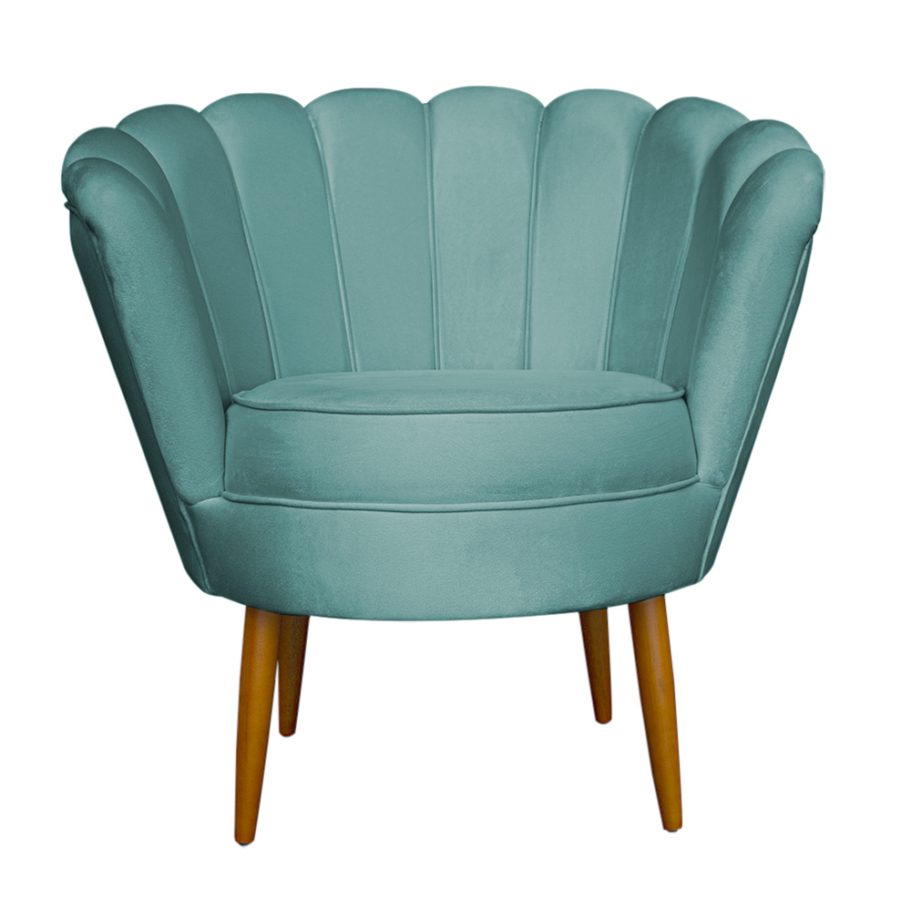 Poltrona Decorativa Sala de Estar Pétala Veludo Azul Turquesa - Montanaris Decor