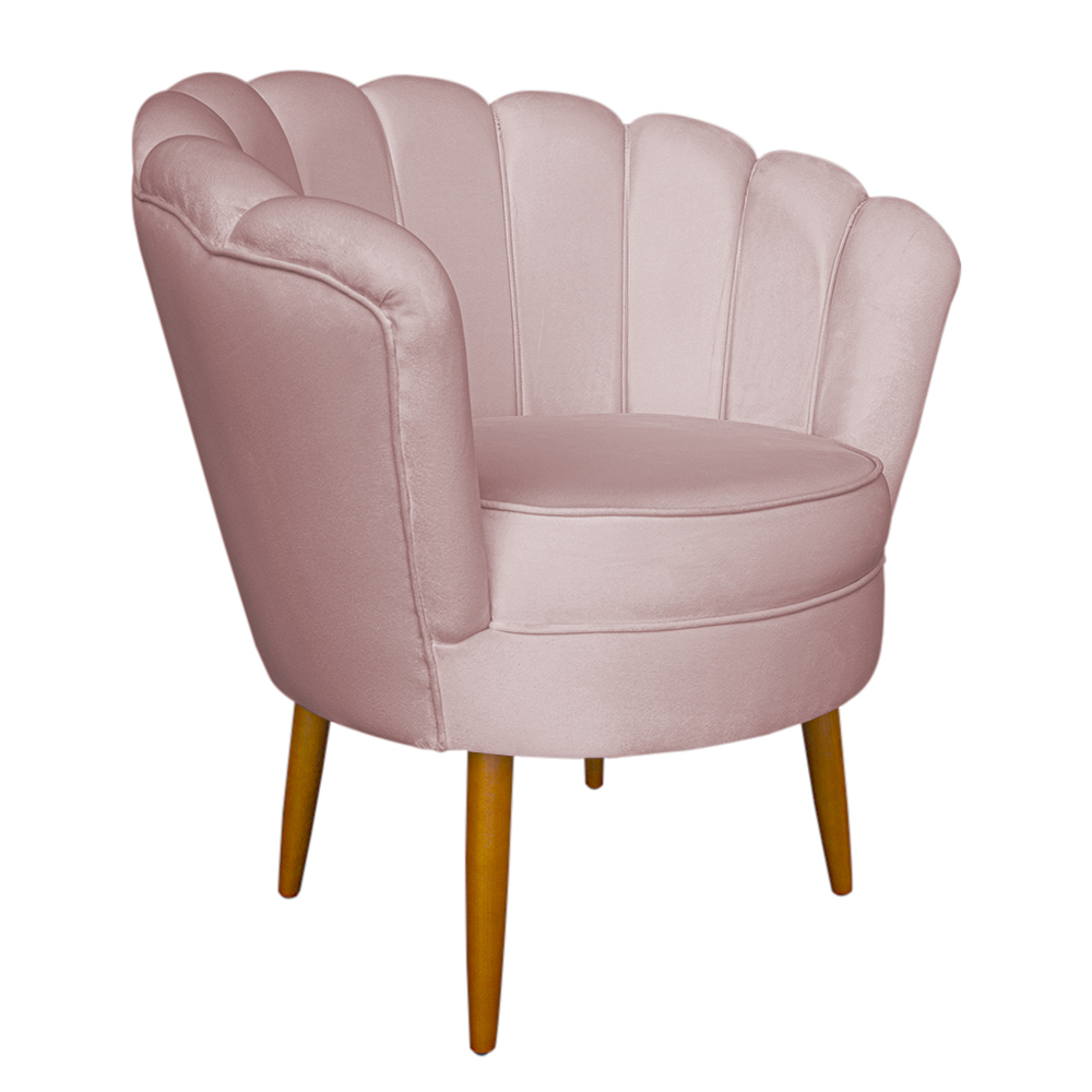Poltrona Decorativa Sala de Estar Pétala Veludo Rosê Claro - Montanaris Decor