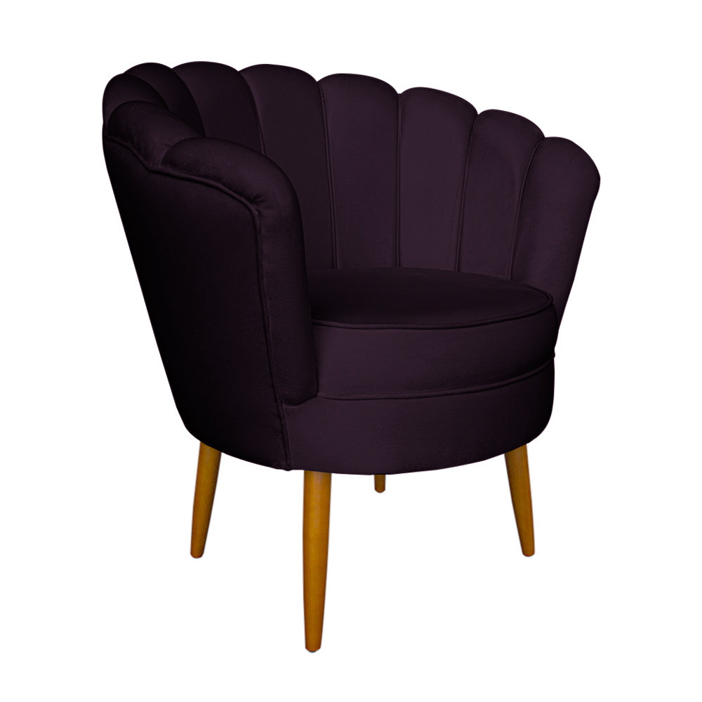 Poltrona Decorativa Sala de Estar Pétala Veludo Roxo - Montanaris Decor