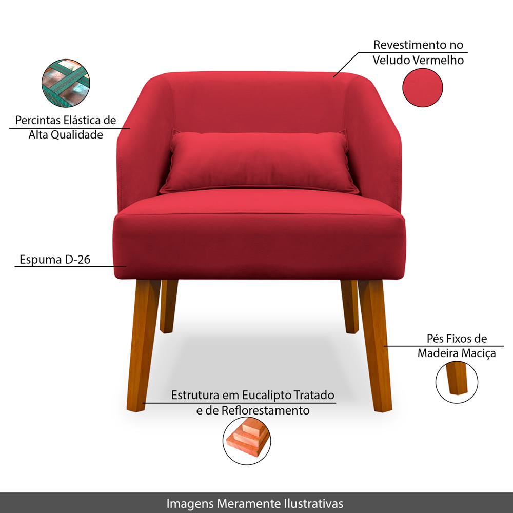 Poltrona Decorativa Virgínia Veludo Vermelho - Montanaris Decor