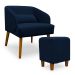 Poltrona Decorativa com Puff Virgínia Veludo Azul Marinho - Montanaris Decor