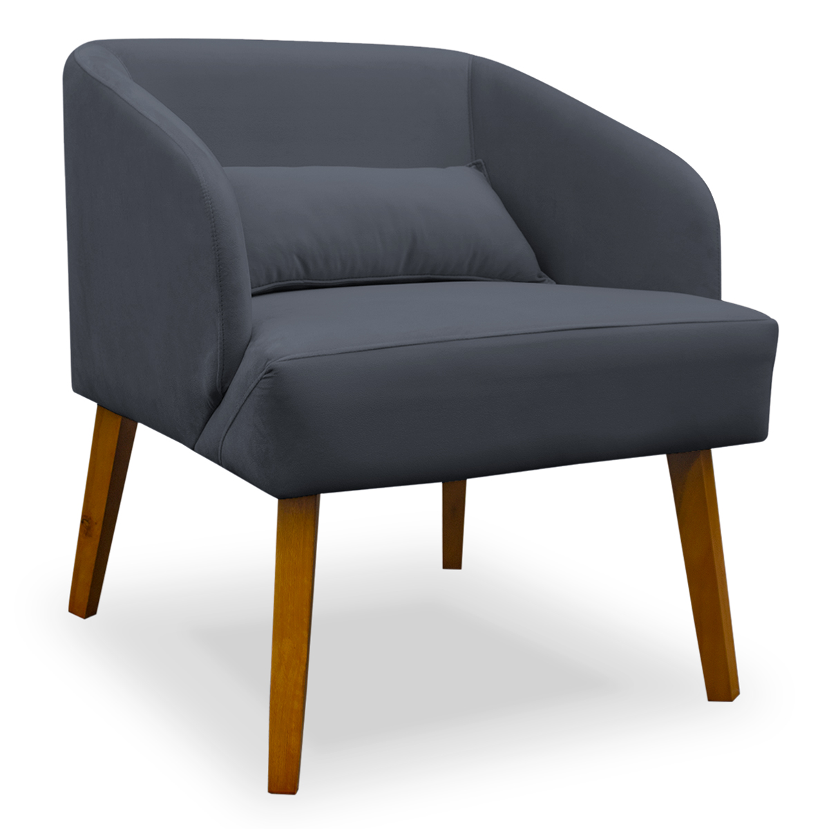 Poltrona Decorativa com Puff Virgínia Veludo Cinza - Montanaris Decor