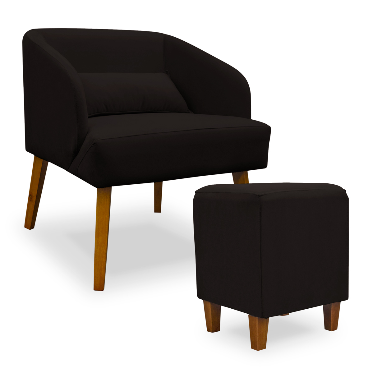 Poltrona Decorativa com Puff Virgínia Veludo Marrom - Montanaris Decor