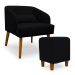 Poltrona Decorativa com Puff Virgínia Veludo Preto - Montanaris Decor