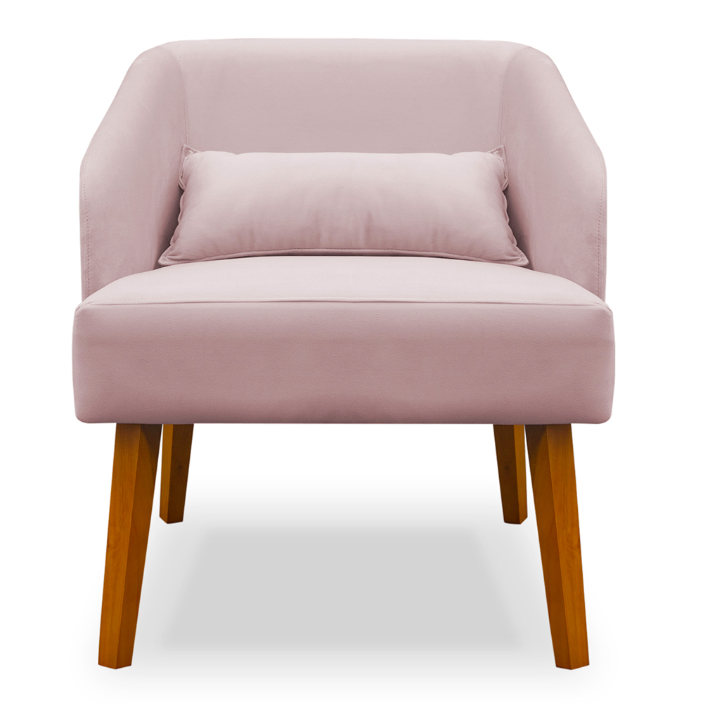 Poltrona Decorativa com Puff Virgínia Veludo Rosê  - Montanaris Decor