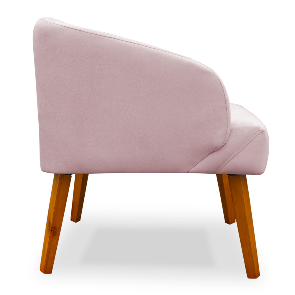 Poltrona Decorativa com Puff Virgínia Veludo Rosê  - Montanaris Decor
