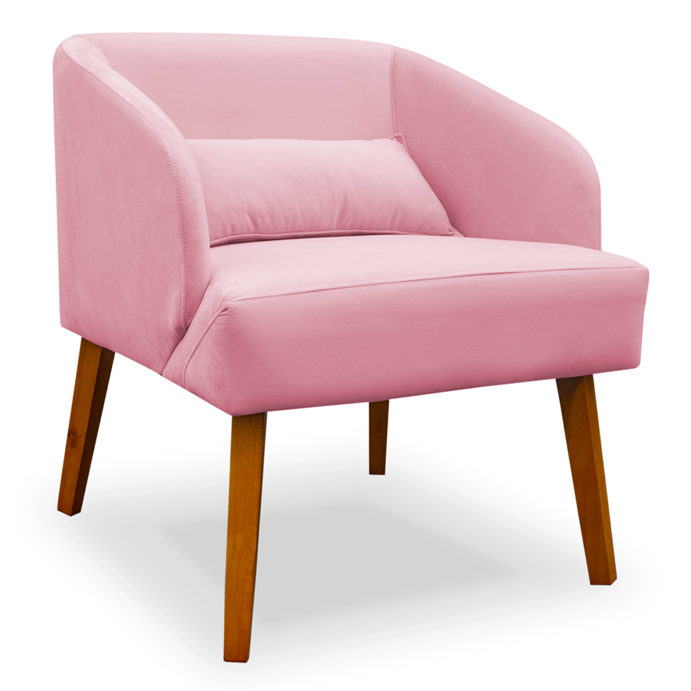 Poltrona Decorativa com Puff Virgínia Veludo Rosa - Montanaris Decor