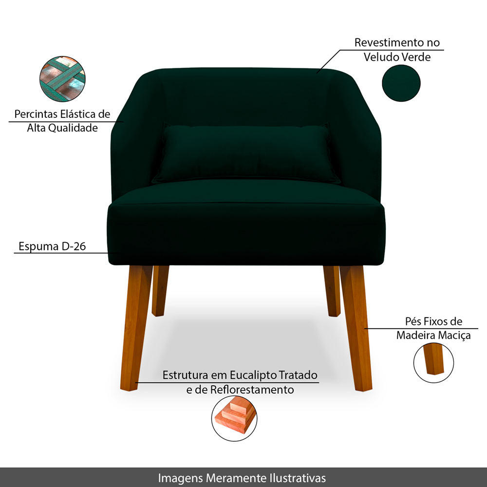 Poltrona Decorativa com Puff Virgínia Veludo Verde - Montanaris Decor