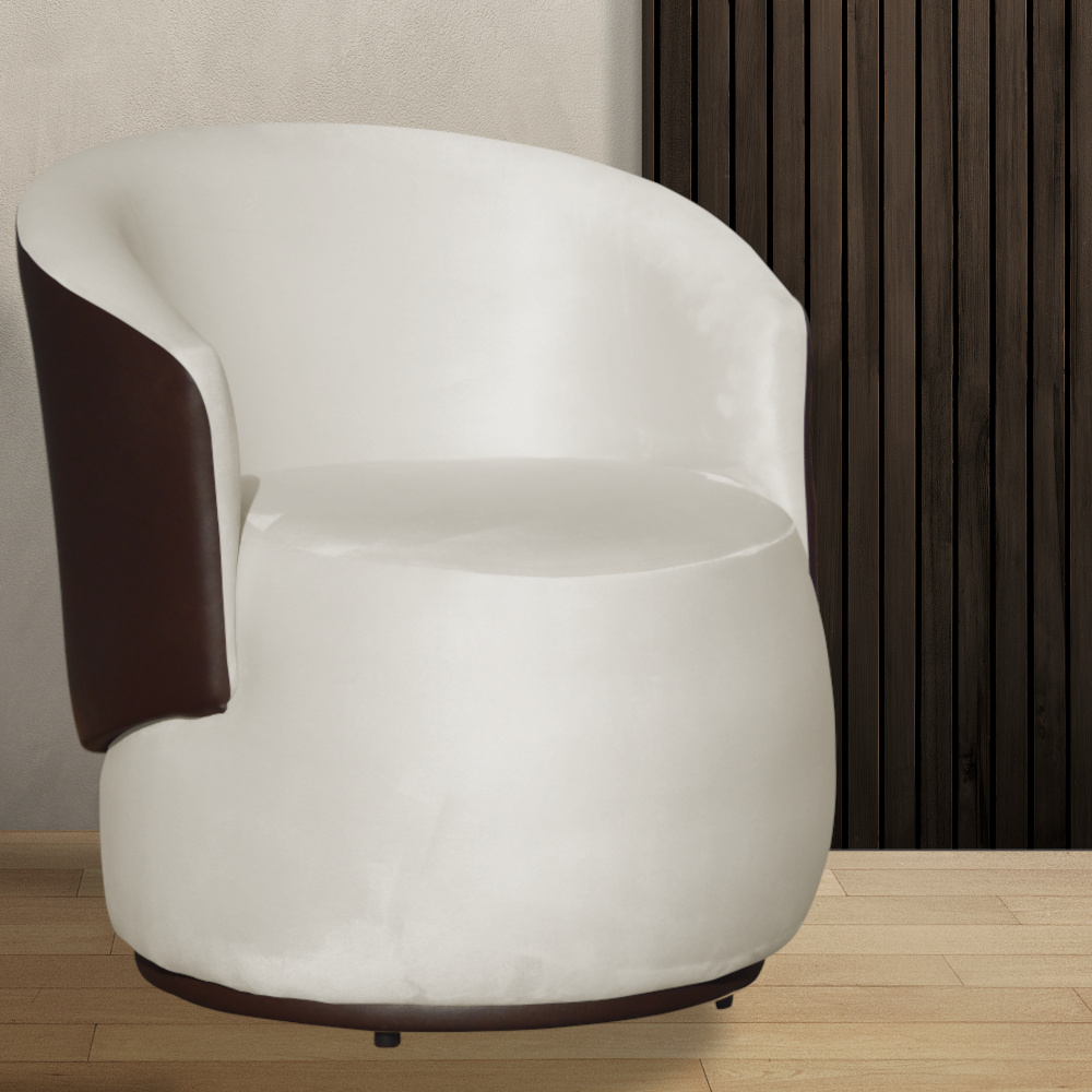Poltrona Orgânica Decorativa Beatriz Veludo Bege/PU Marrom - Montanaris Decor