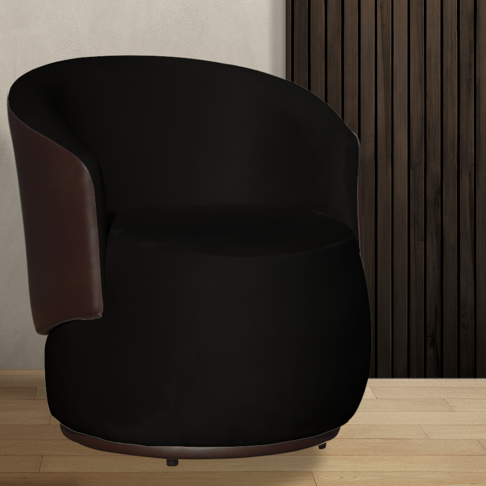 Poltrona Orgânica Decorativa Beatriz Veludo Preto/PU Marrom - Montanaris Decor