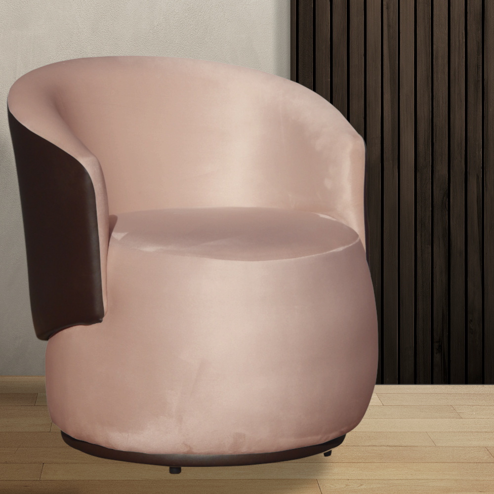 Poltrona Orgânica Decorativa Beatriz Veludo Rosa/PU Marrom - Montanaris Decor