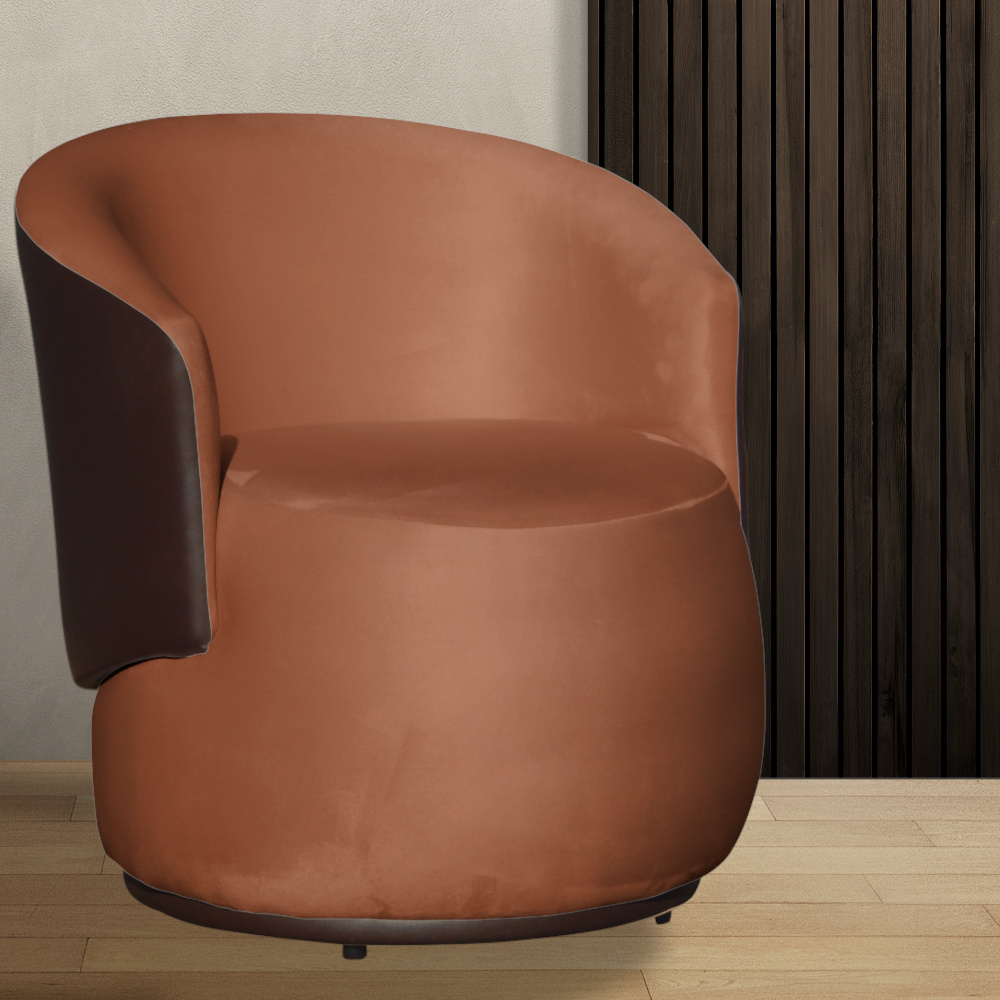 Poltrona Orgânica Decorativa Beatriz Veludo Terracota/PU Marrom - Montanaris Decor
