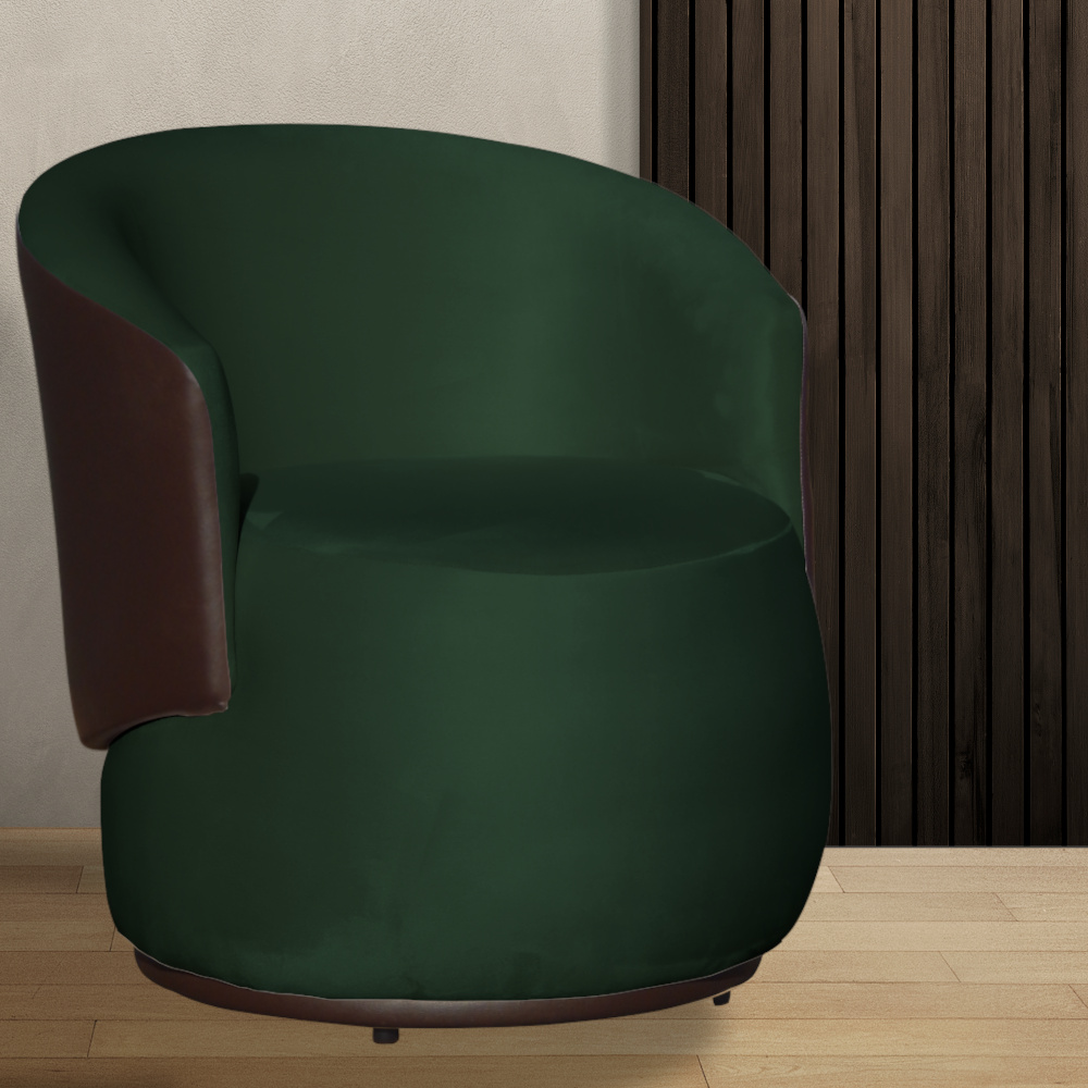 Poltrona Orgânica Decorativa Beatriz Veludo Verde/PU Marrom - Montanaris Decor