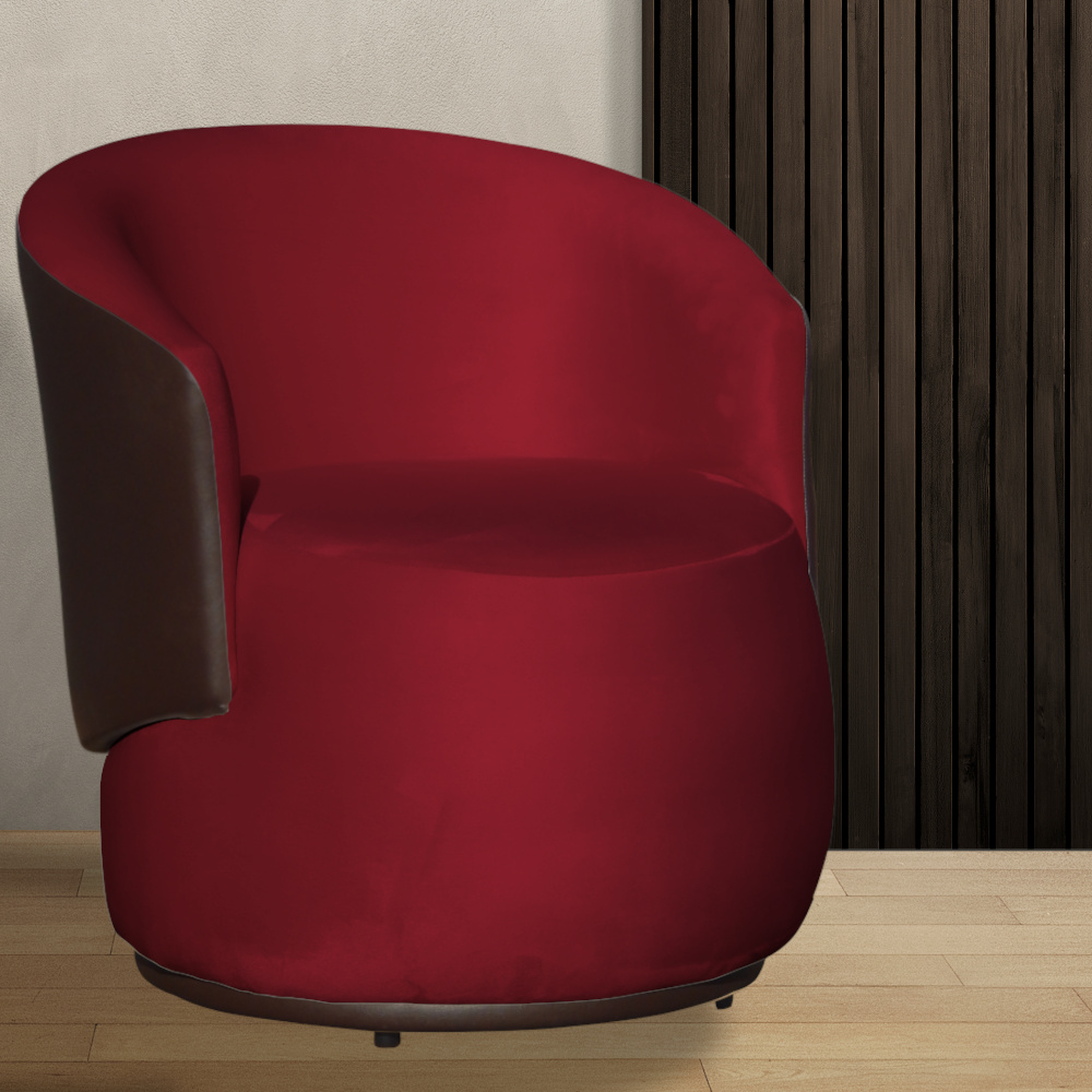 Poltrona Orgânica Decorativa Beatriz Veludo Vermelho/PU Marrom - Montanaris Decor
