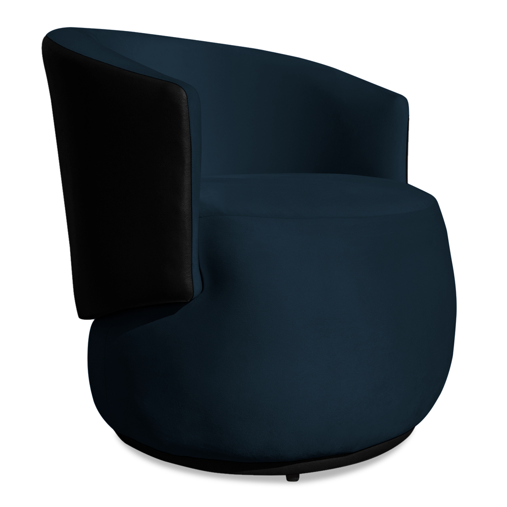 Poltrona Orgânica Decorativa Lara Veludo Azul Marinho/PU Preto - Montanaris Decor
