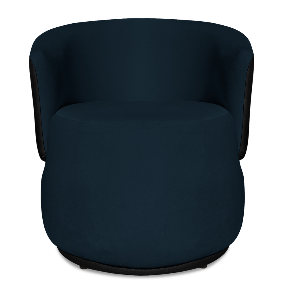 Poltrona Orgânica Decorativa Lara Veludo Azul Marinho/PU Preto - Montanaris Decor