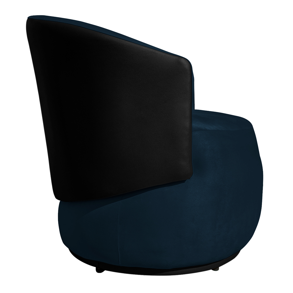 Poltrona Orgânica Decorativa Lara Veludo Azul Marinho/PU Preto - Montanaris Decor