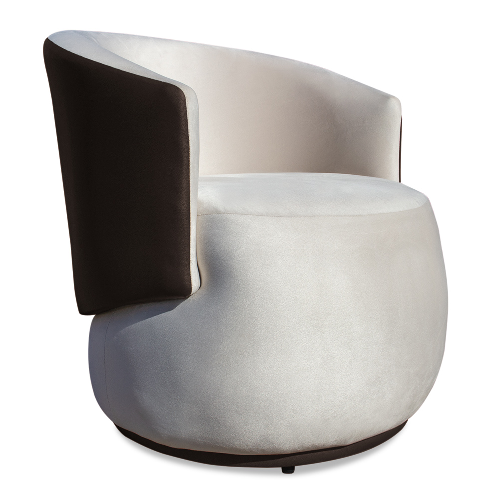 Poltrona Orgânica Decorativa Lara Veludo Bege/PU Marrom - Montanaris Decor