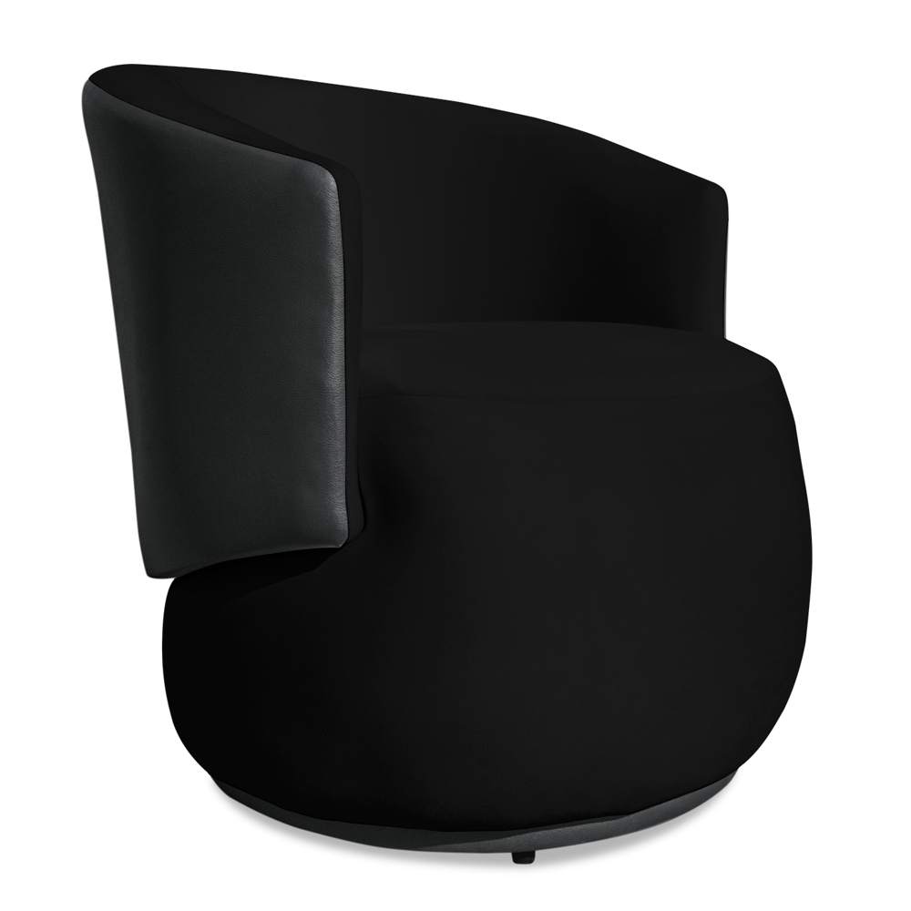 Poltrona Orgânica Decorativa Lara Veludo Preto/PU Cinza - Montanaris Decor