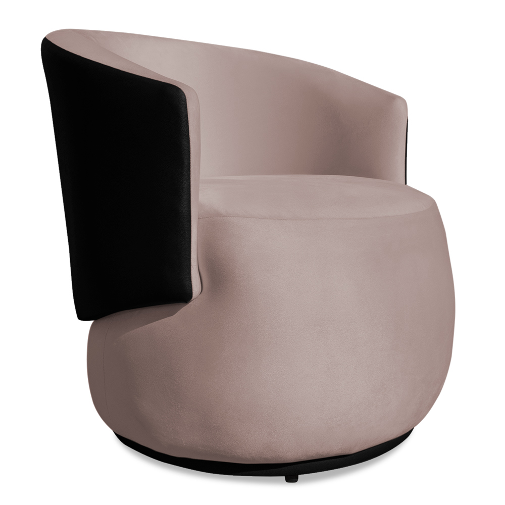Poltrona Orgânica Decorativa Lara Veludo Rosê/PU Preto - Montanaris Decor