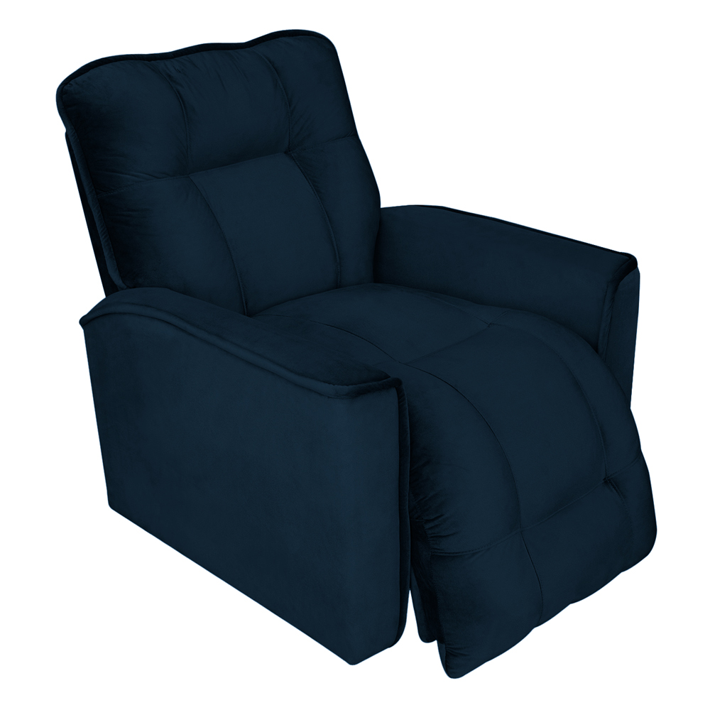 Poltrona do Papai Reclinável Manual Comfort Veludo Azul Marinho - Montanaris Decor