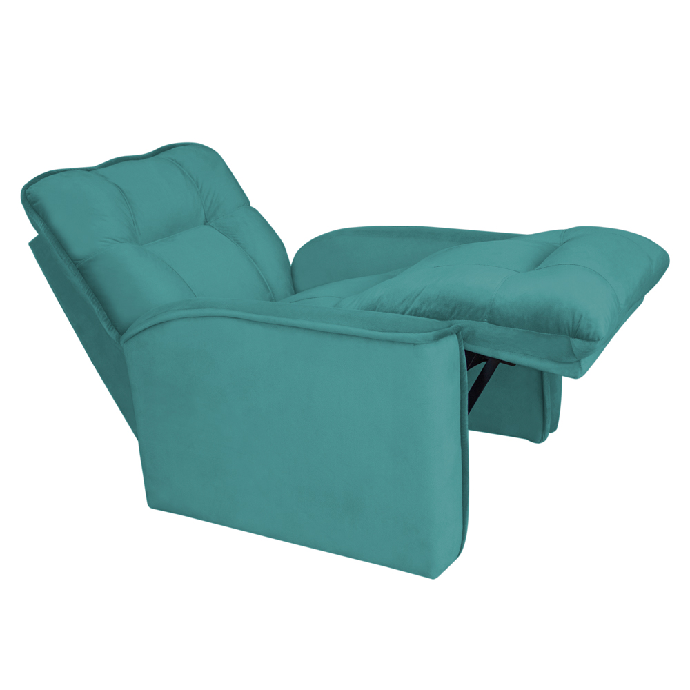 Poltrona do Papai Reclinável Manual Comfort Veludo Azul Turquesa - Montanaris Decor