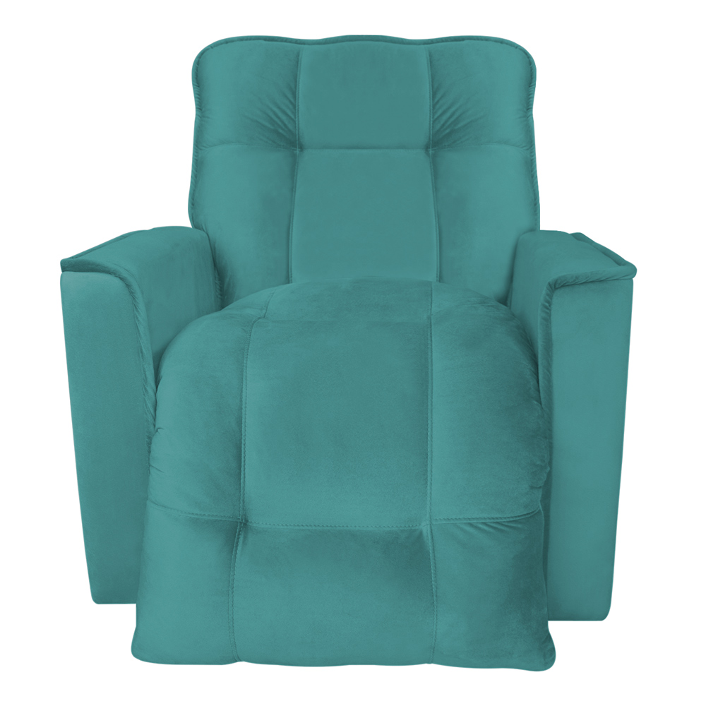 Poltrona do Papai Reclinável Manual Comfort Veludo Azul Turquesa - Montanaris Decor