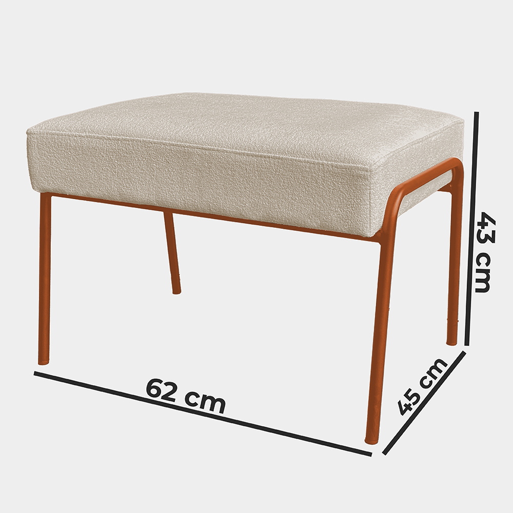 Puff Decorativo Ariel Ferro Base Bronze Veludo Bege - Montanaris Decor