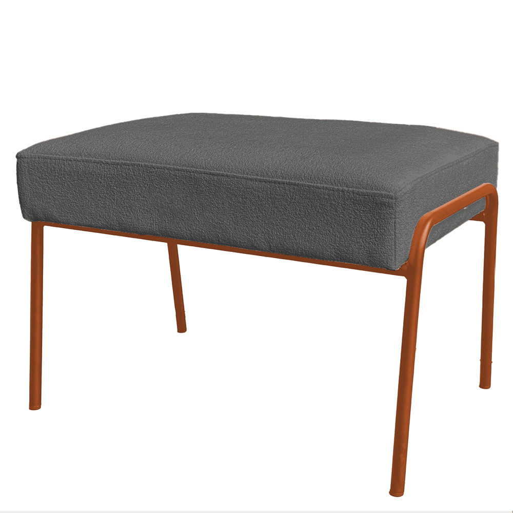 Puff Decorativo Ariel Ferro Base Bronze Veludo Chumbo - Montanaris Decor