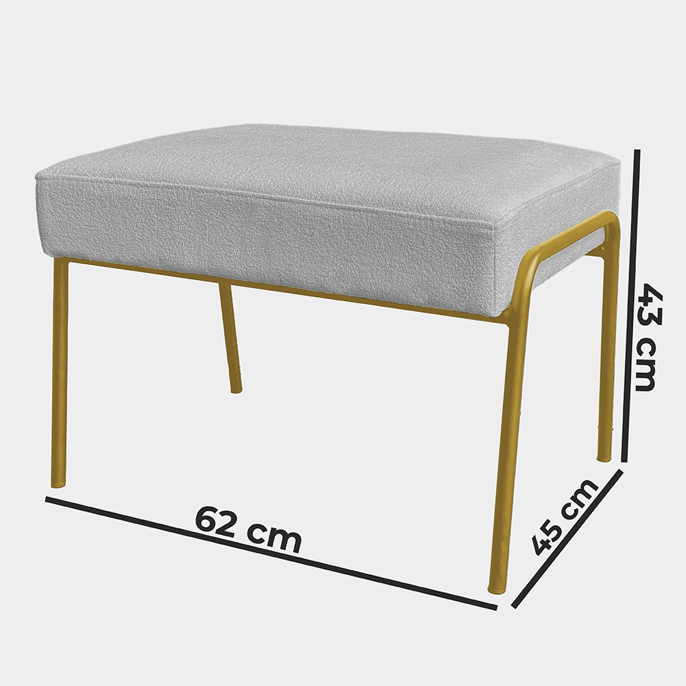 Puff Decorativo Ariel Ferro Base Gold Veludo Cinza - Montanaris Decor