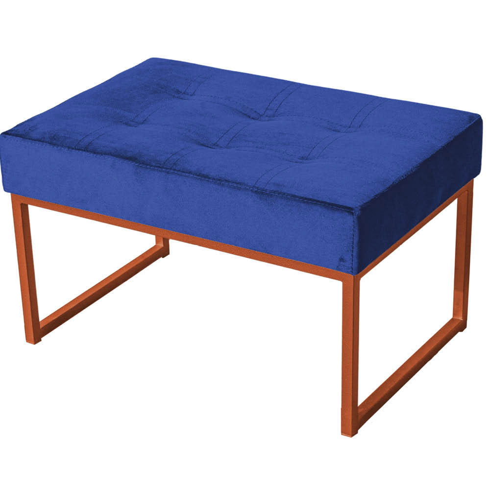 Puff Decorativo Karina Base Bronze Veludo Azul Marinho - Montanaris Decor