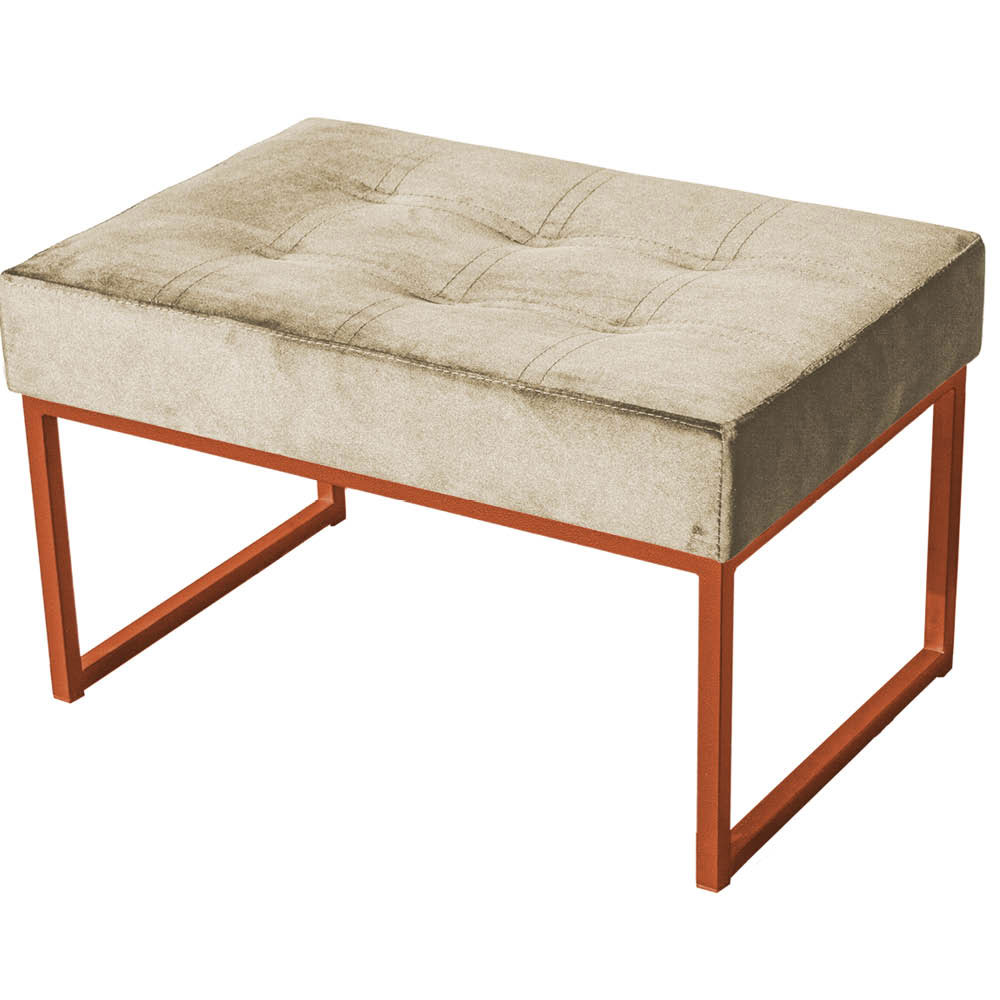 Puff Decorativo Karina Base Bronze Veludo Bege  - Montanaris Decor