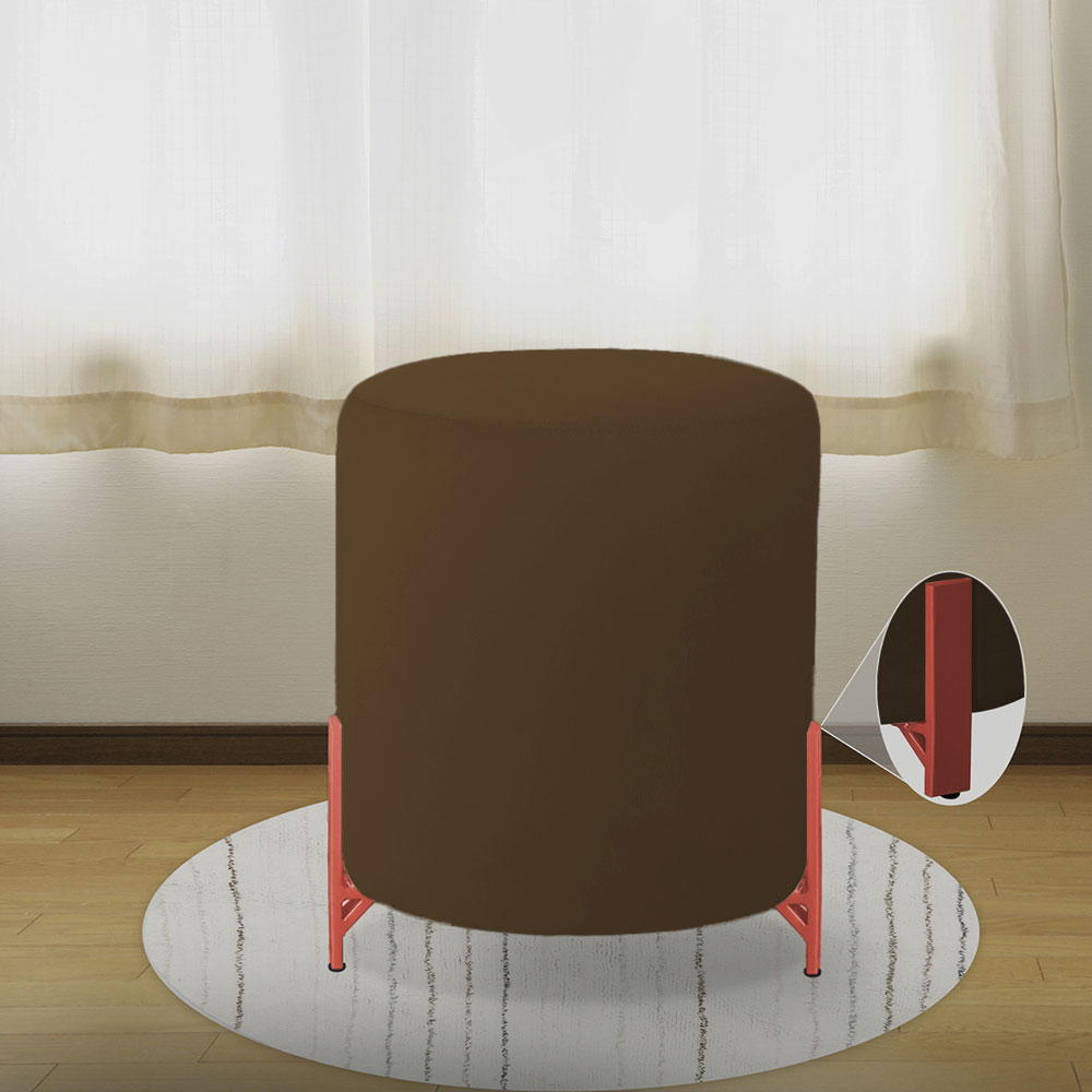 Puff Decorativo Thor Ferro Base Bronze Veludo Marrom- Montanaris Decor