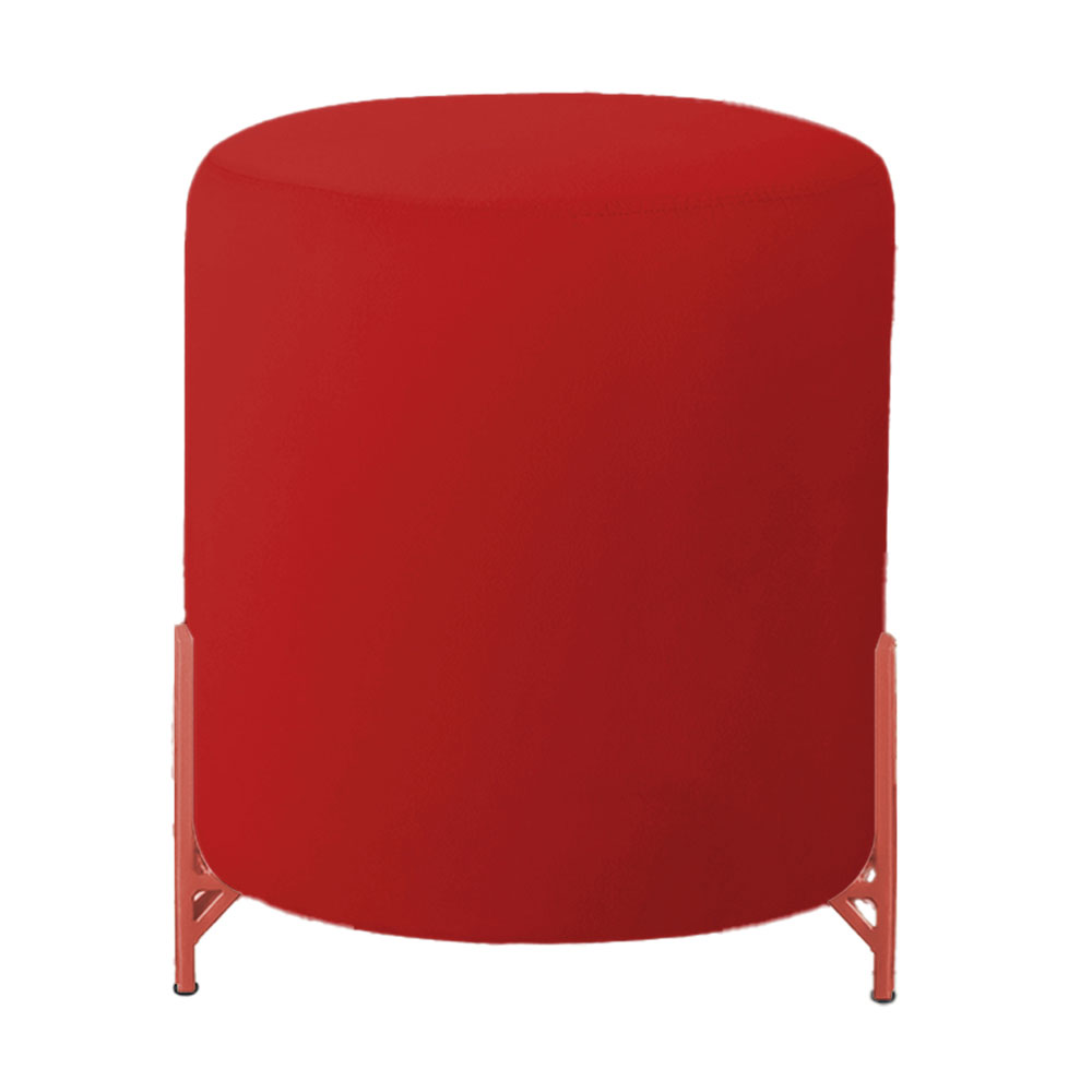 Puff Decorativo Thor Ferro Base Bronze Veludo Vermelho - Montanaris Decor