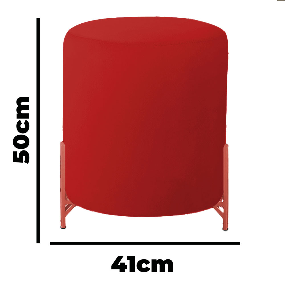 Puff Decorativo Thor Ferro Base Bronze Veludo Vermelho - Montanaris Decor