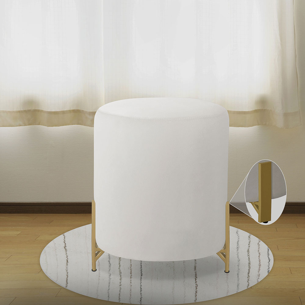 Puff Decorativo Thor Ferro Base Gold Veludo Bege - Montanaris Decor