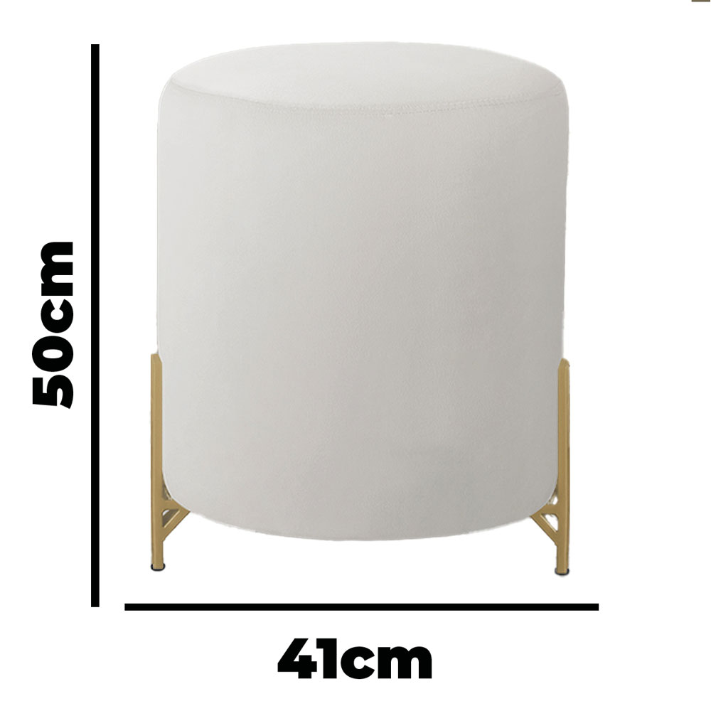 Puff Decorativo Thor Ferro Base Gold Veludo Bege - Montanaris Decor