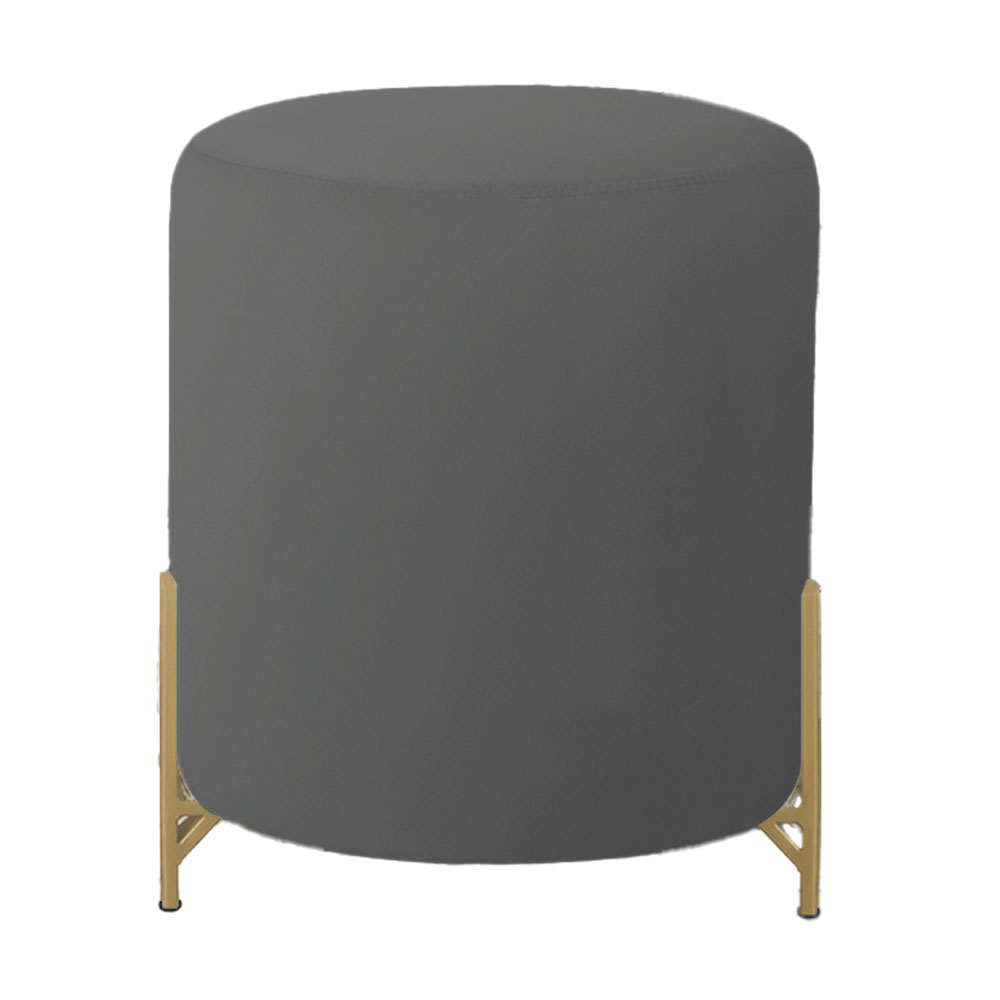 Puff Decorativo Thor Ferro Base Gold Veludo Cinza - Montanaris Decor