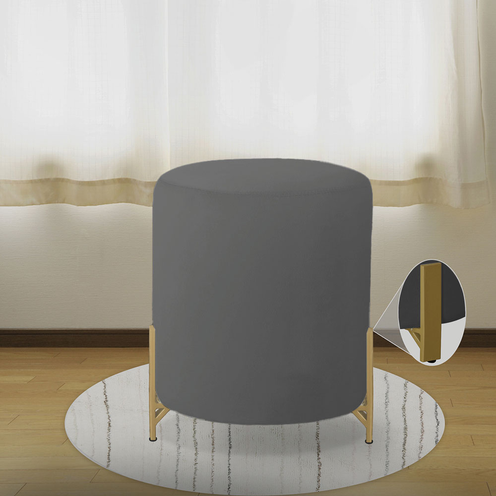 Puff Decorativo Thor Ferro Base Gold Veludo Cinza - Montanaris Decor